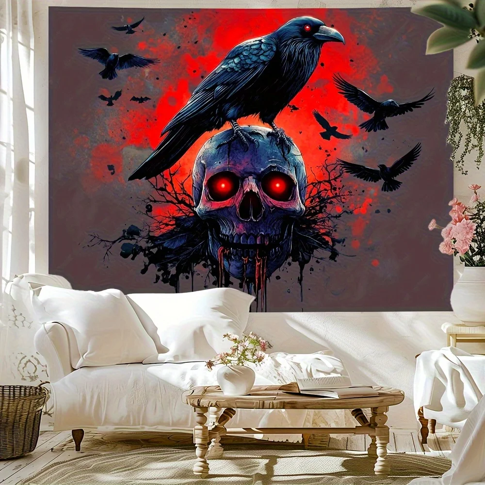 

Gothic Raven Tapestry - Skull, Red Eyes, Detailed Artwork & Mysterious Charm for Dark and Inspiring Home Decor