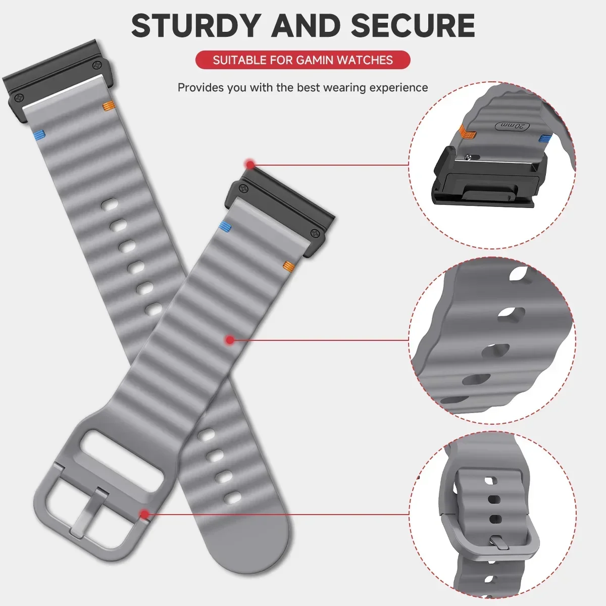 20 22 26 mm für Garmin Fenix 8 51 mm 7X 7 Pro Fenix 6X 6 5X 5Plus Tactix 7 Quick Fit Sport Silikonband Forerunner 965 945 Armband – Detail 6