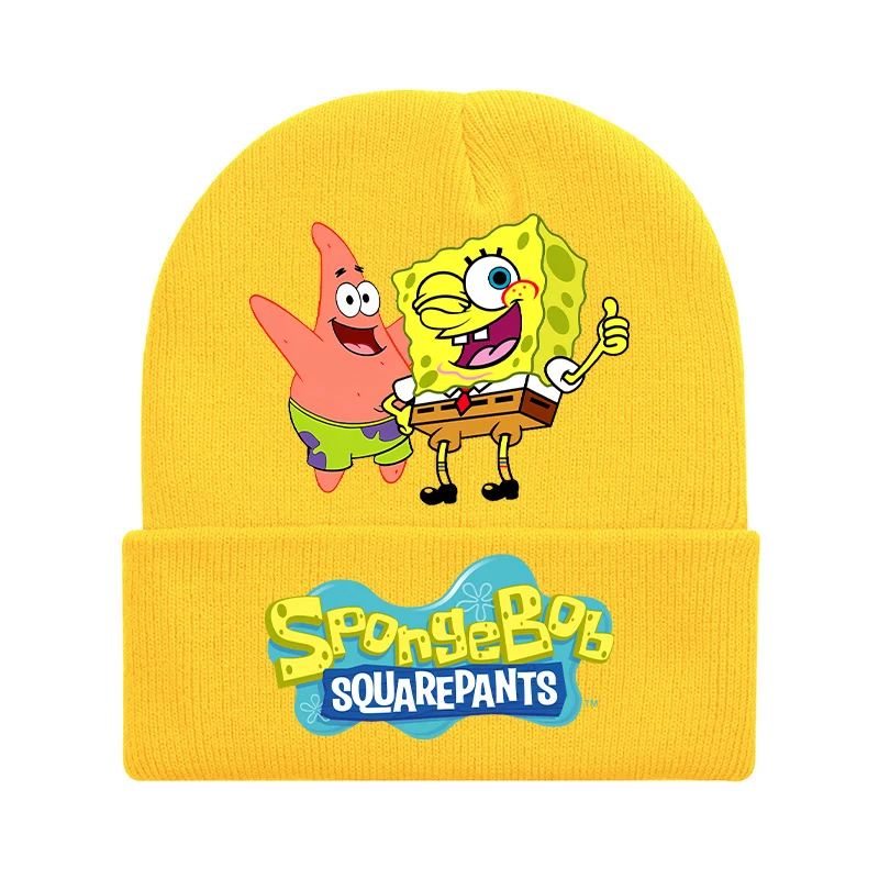 SpongeBob SquarePants Yellow Knitted Hat Anime Cartoon Kawaii Beanie Outdoor Casual Vogue Hundred Take Cap Kids Adult Movie Gift