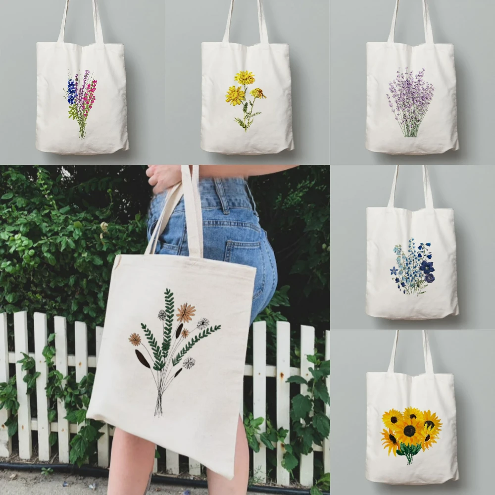 

1pc Floral Print Causal Canvas Bag Harajuku Bags Female Tote Handbag Large Capacity Shopper Handbag Yoga Travel Commute DailyUse