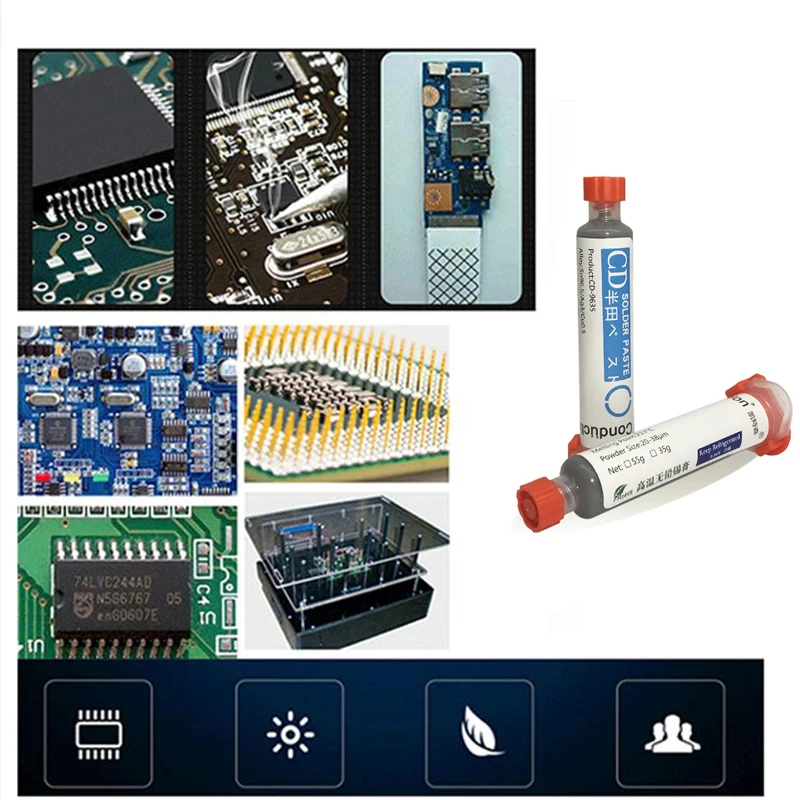 Pâte à souder sans plomb, Type tube à aiguille, Point de fusion, 217 ℃, réparation de PCB