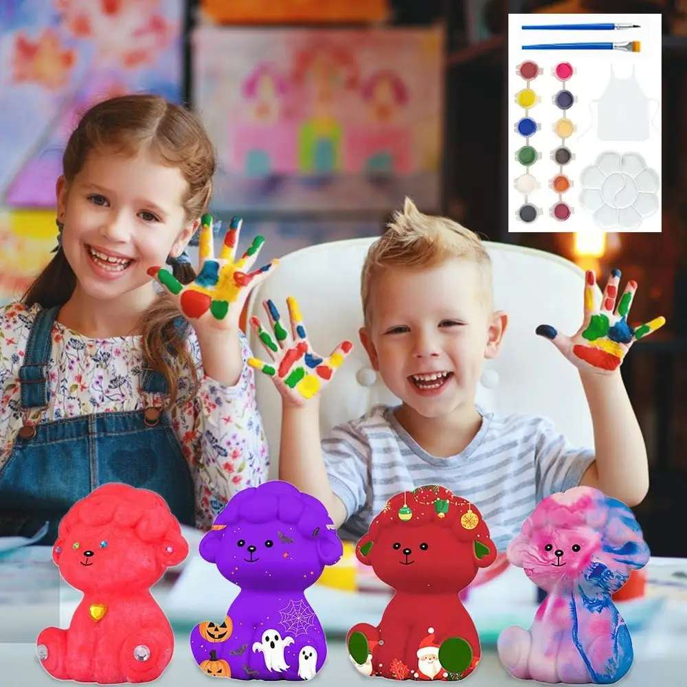 Novo kit de lâmpada de pintura de ovelha diy, vinil com pincéis, ferramentas de ensino de pintura, padrão animal, luz noturna, artesanato para crianças
