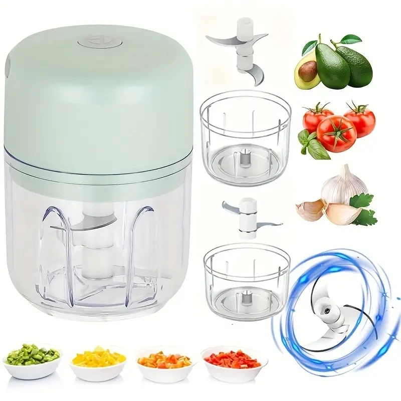 Electric garlic mincer, 250ml /100ML, cordless food processor for ginger peppers, fruit meat spices, beans