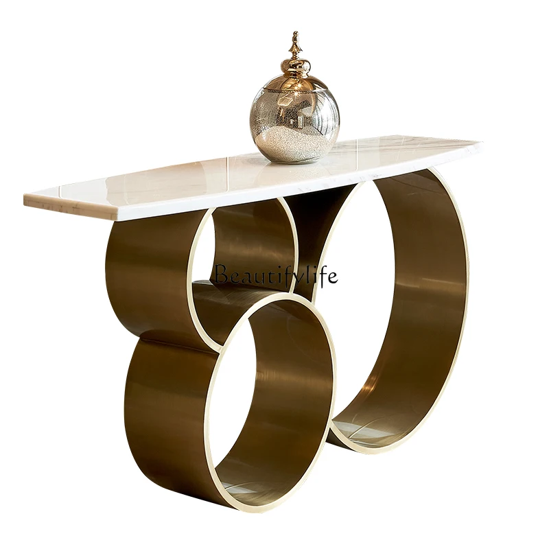 

Light luxury Italian Xuanguantai hotel entrance desk marble semicircular wall narrow table partition cabinet
