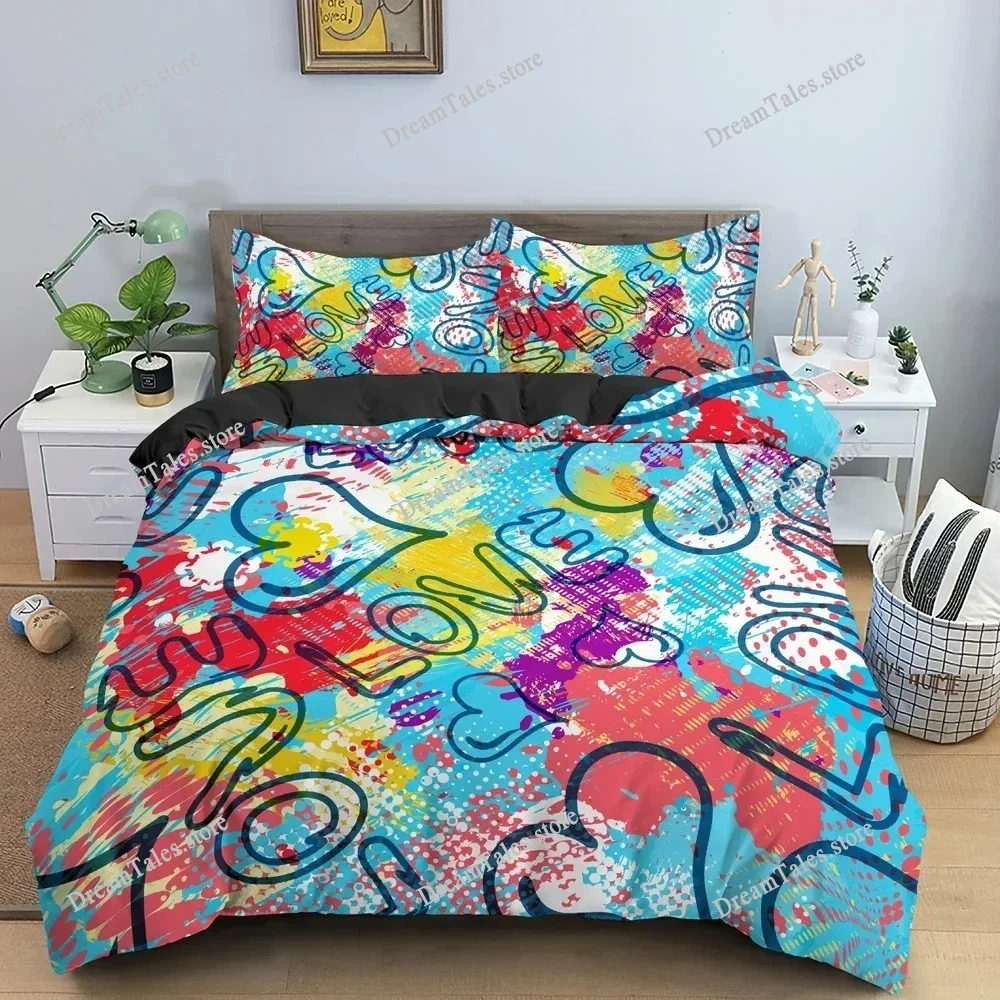 3D Cartoon Graffiti Bedding Set Soft Luxury Duvet Quilt Cover Set Bedroom Decor King Queen Twin Single Size Bedclothes741 2