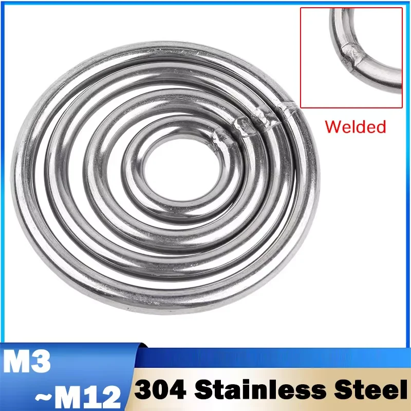M3 M4 M5 M6 M8 M10 M12 304 Stainless Steel Ring Solid Welded O-circle For Rigging Marine Boat Hammock Yoga Hanging Rings