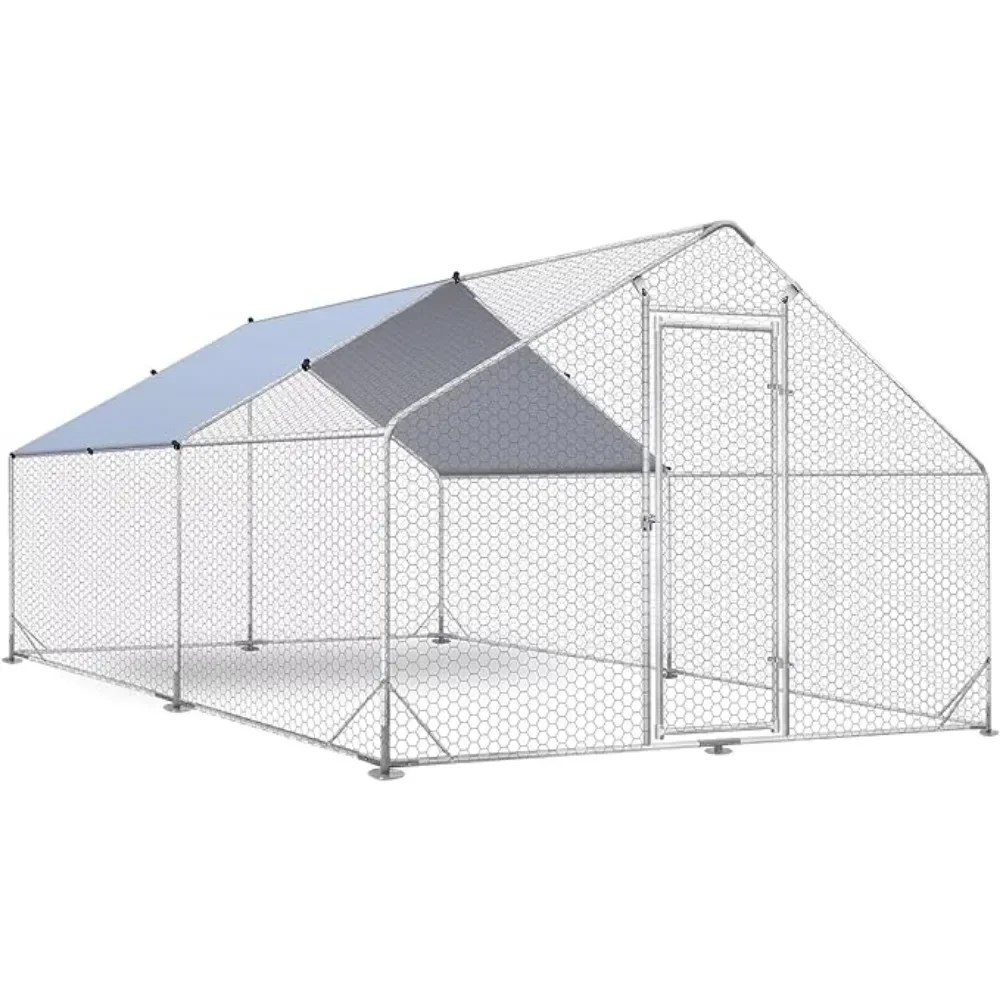 

Outdoor Metal Chicken Coop Large Walk-in Poultry Cage Spire-Shaped 13' x 9.8' x 6.4' with Waterproof and Anti-Ultraviolet Cover