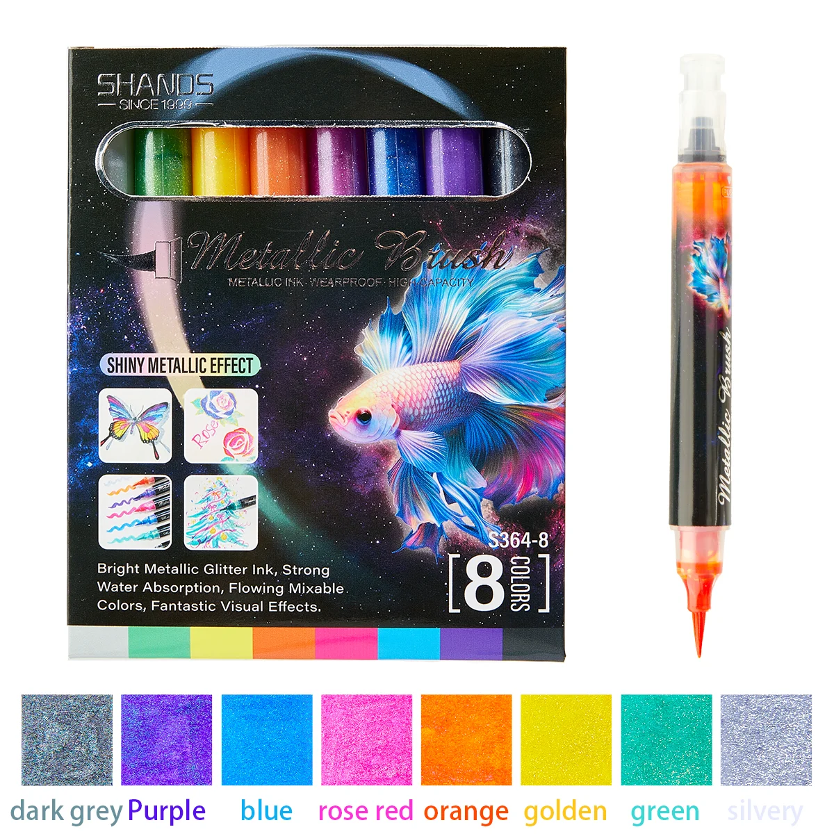 8pcs click flash marker pen DIY album pen hand journal greeting card writing flash pen suitable for holiday painting Christmas H