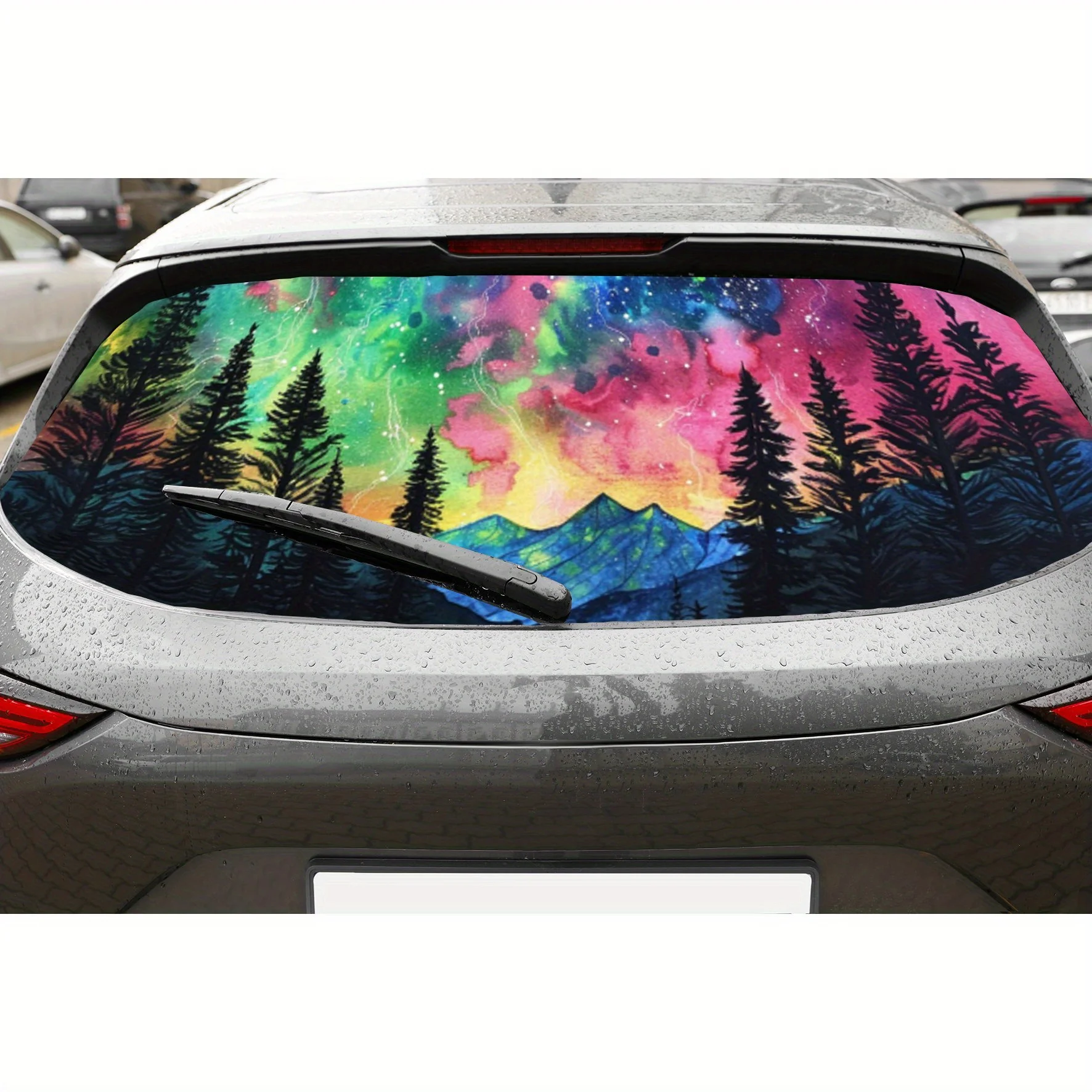 

Красочные перфорированные автомобильные виниловые обертки из ПВХ «Аврора Лес», улучшающий конфиденциальность дизайн для заднего окна, наклейка на заднее лобовое стекло автомобиля для