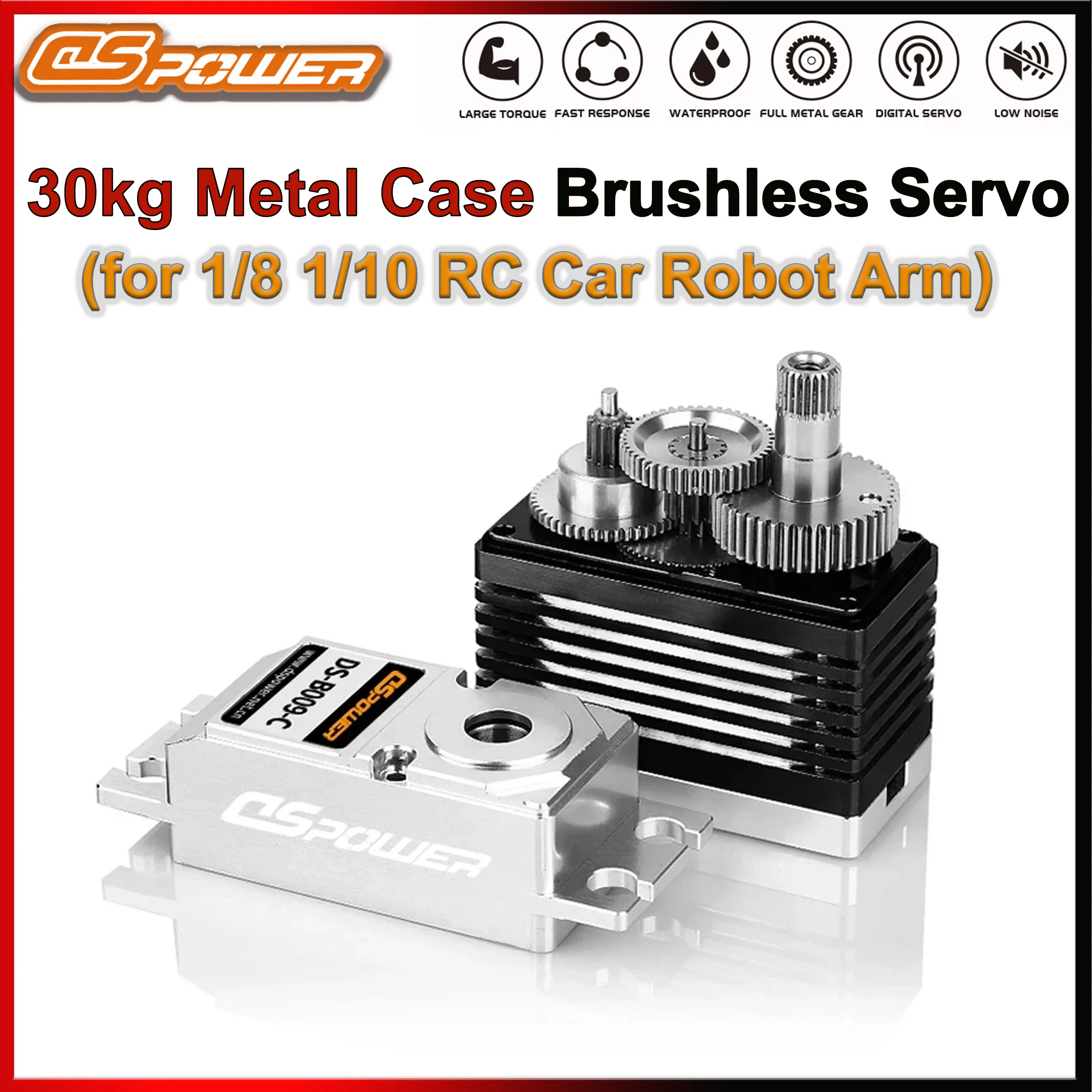DSpower 30KG Wodoodporny Serwo w Metalowej Obudowie z Metalowymi Przekładniami Bezszczotkowe Serwo do Samochodów RC 1/8 1/10, Samochodów Driftowych, Ciężarówek, Ramion Robotów, Wltoys, Traxxas