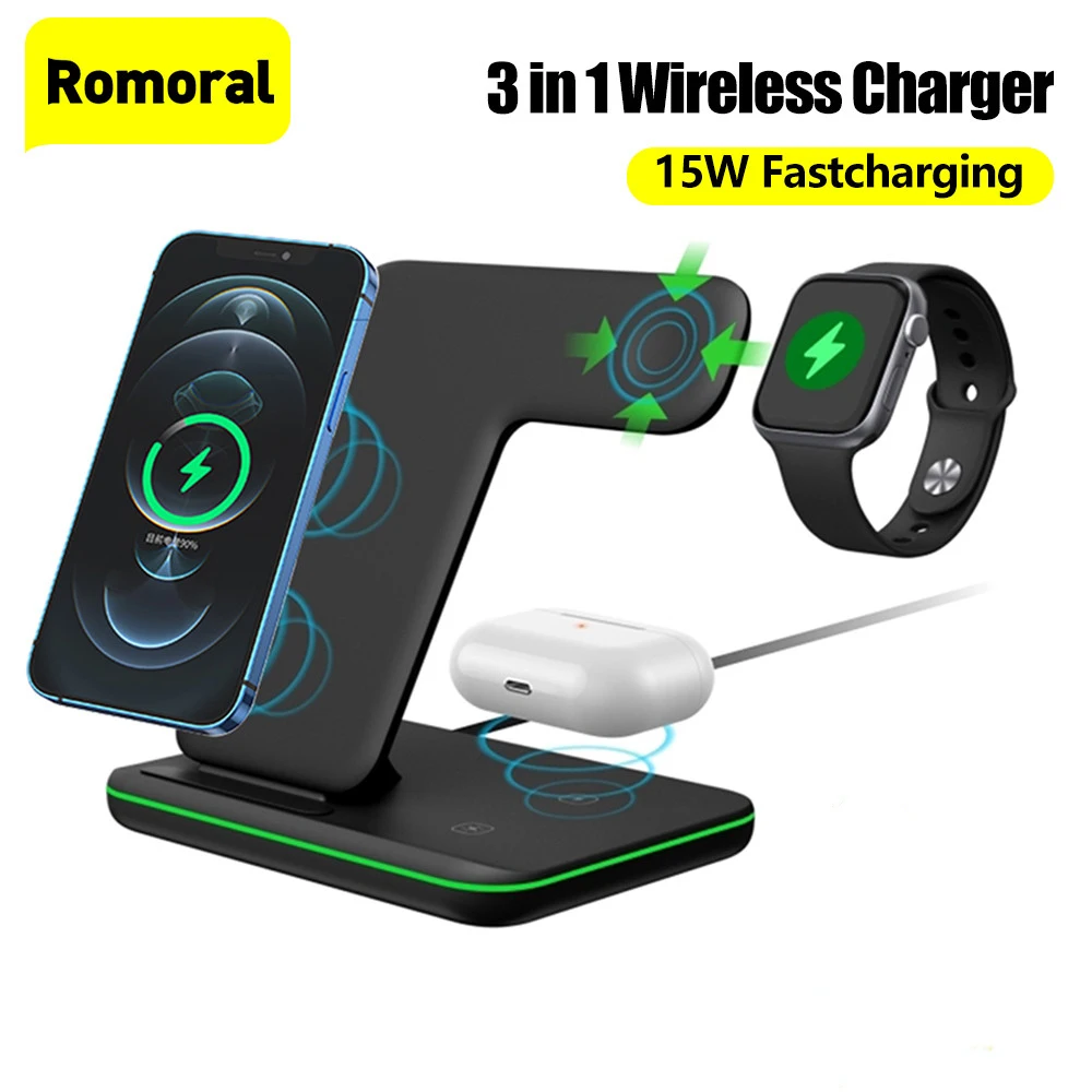 15W Wireless Charger Stand Fast Charging For Galaxy samsung S21 watch 3/4 For iPhone 12/13 For Airpods Qi Dock Station