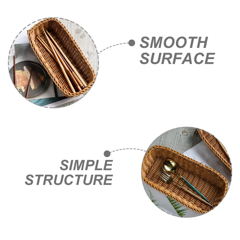 

Wicker Utensil Basket Imitation Rattan Storage Organizer Kitchen Cutlery Holder Plastic Basket Tableware Storage Rack