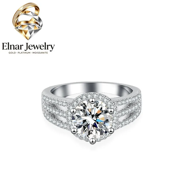 

Elnar Jewelry PT950 Platinum Three-Row Ring - 2 Carat Moissanite with Stylish Craftsmanship, Women's Trendy Jewelry