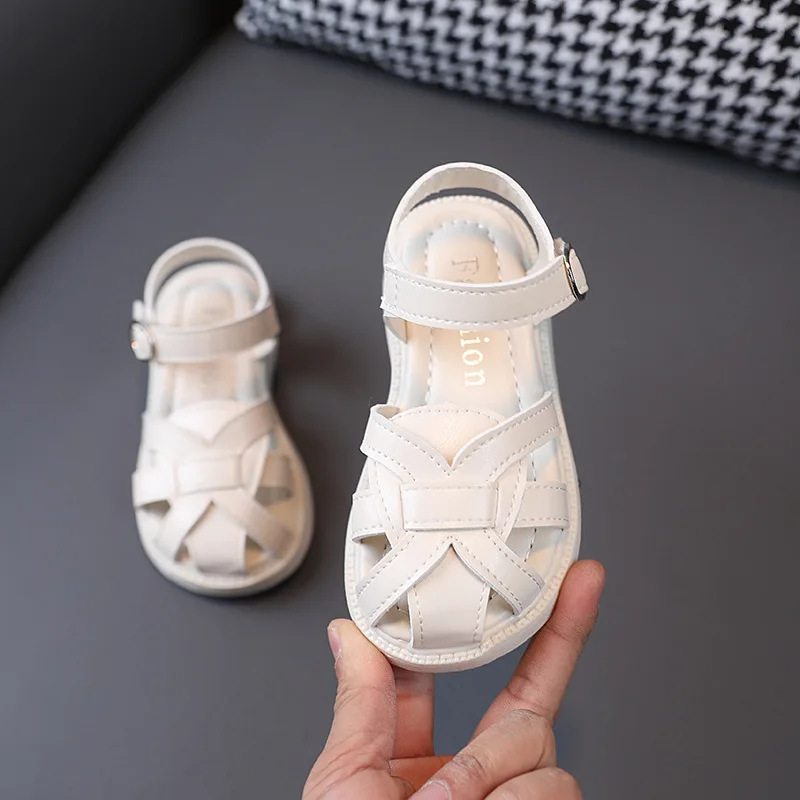 Girls Sandals 2023 Summer Black White Closed Toe Children Sandals for Girl Princess Toddler Kids Beach Shoes Size 21-30 CSH1521