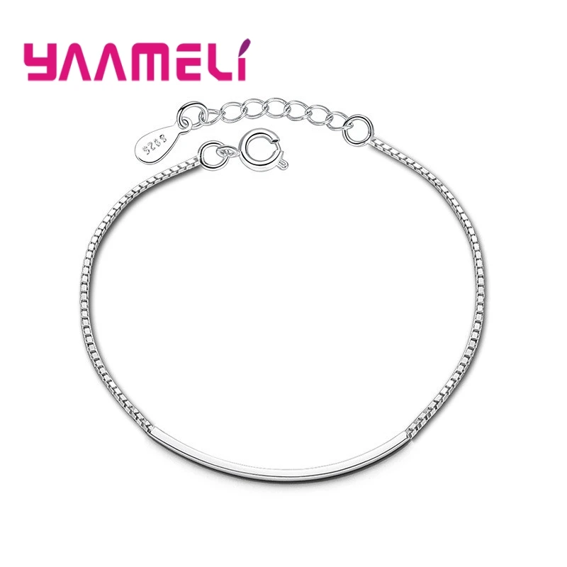 Simple 925 Sterling Silver Smooth Geometric Box Chain Adjustable Bracelets For Women Girls Wedding Party Fashion Jewelry Gifts
