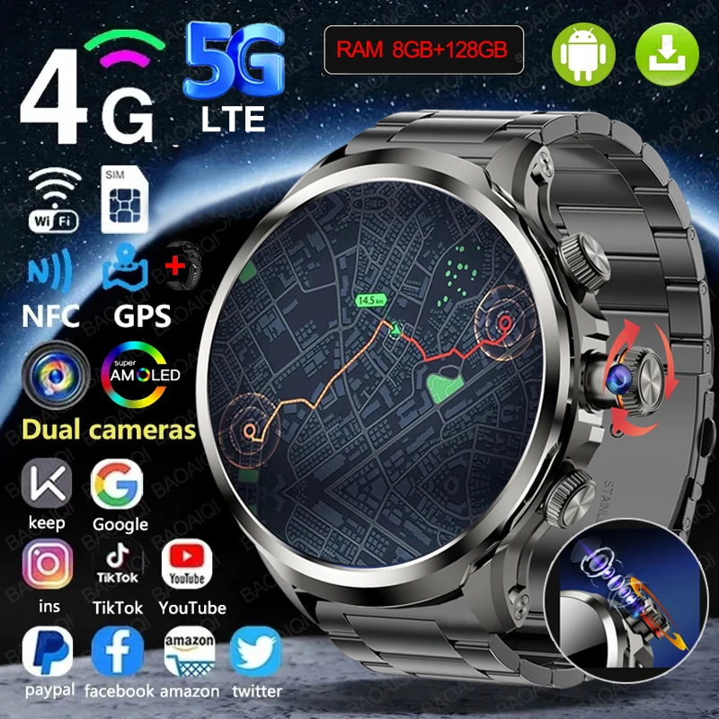 

Смарт-часы 5G/4G 680*680 AMOLED, 1,95-дюймовый экран, 8 ГБ + 128 ГБ ОЗУ, 900 Вт, камера, GPS, Wi-Fi, Google APPS, загрузка сердечного ритма, умные часы