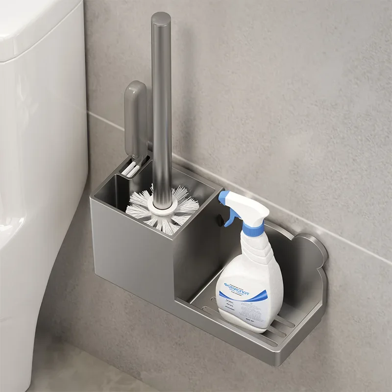 Toilettenbürsten-Set mit verstellbarem Winkel – Badezimmer-Reinigungswerkzeug mit langem Griff und Wandhalter | 360 ° Schrubben und Basis für den Heimgebrauch