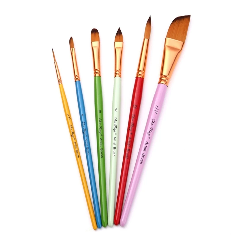 6 قطعة فرشاة رسم احترافية للفنانين فرش رسم رفيعة/مستديرة/مسطحة/طرف مائل، للرسم بالألوان المائية من الأكريليك الغواش