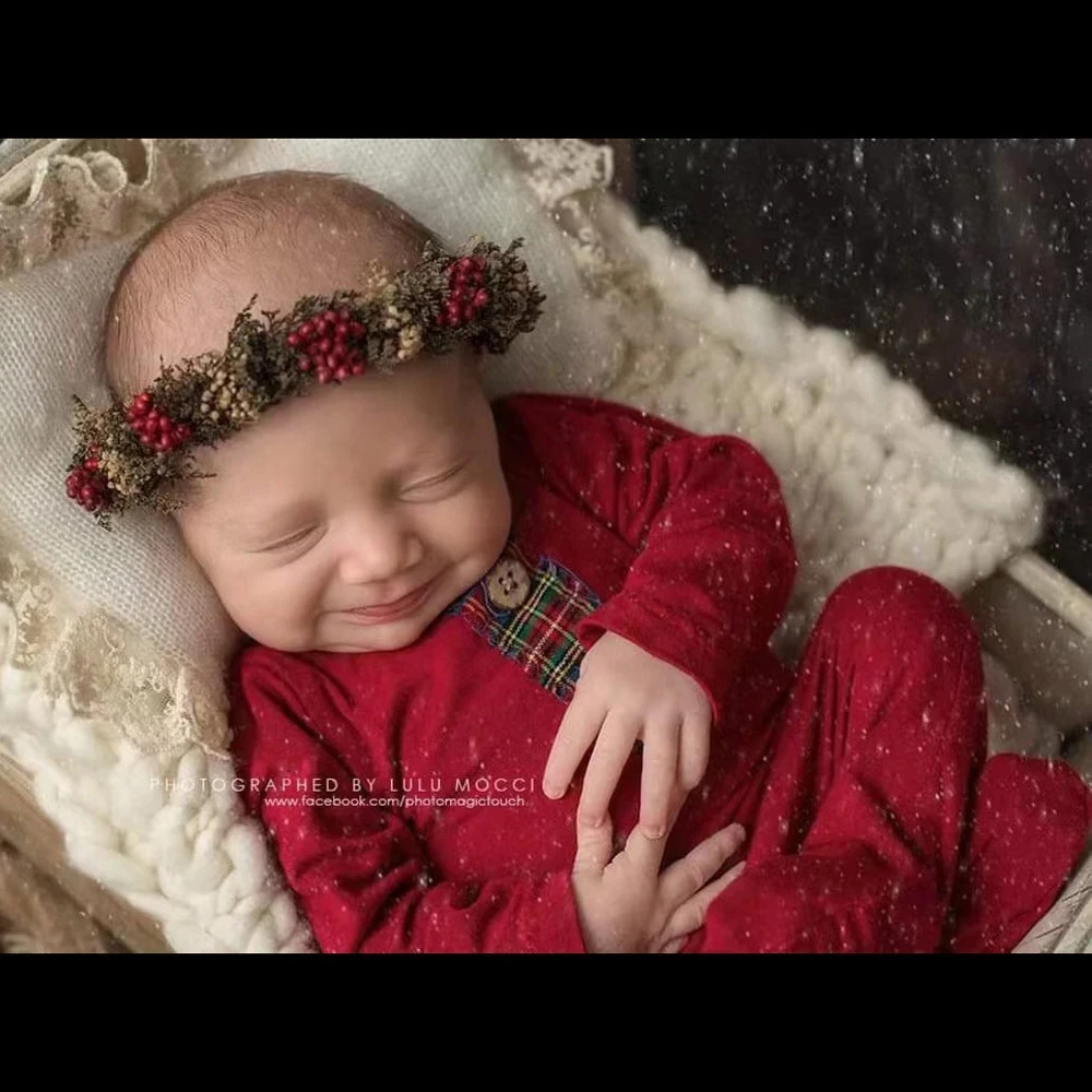 Red Newborn Photography Outfit Christmas Baby Costume , 0-1 Month Santa Claus Jumpsuit For Baby Boy Girl Portrait Photo Session