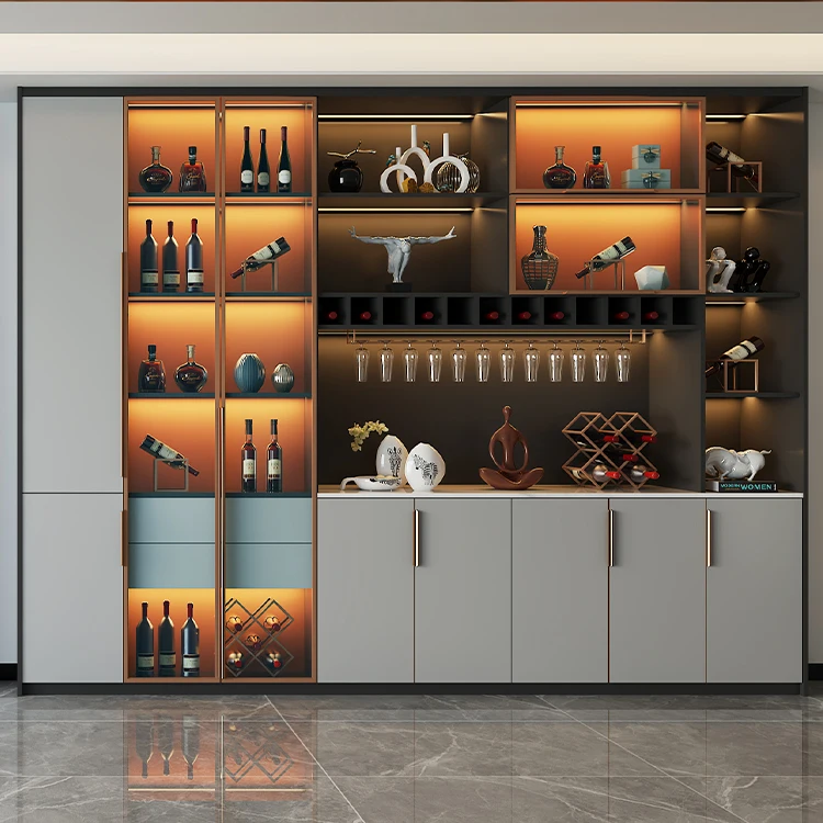 

Wine Cabinet Living Room Built in Wall Dining Room Display Modern bar Led Glass Wine Cabinet