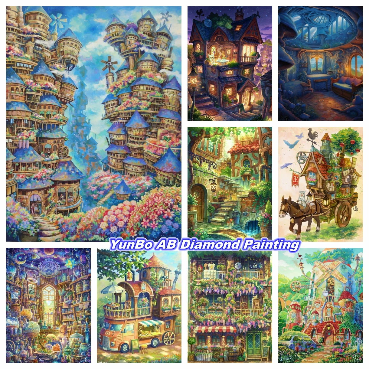 

Fairy Tale House Hut DIY AB Diamond Painting Mosaic Fantasy Beautiful Scenery Art Cross Stitch Kit Rhinestones Home Decor Gifts