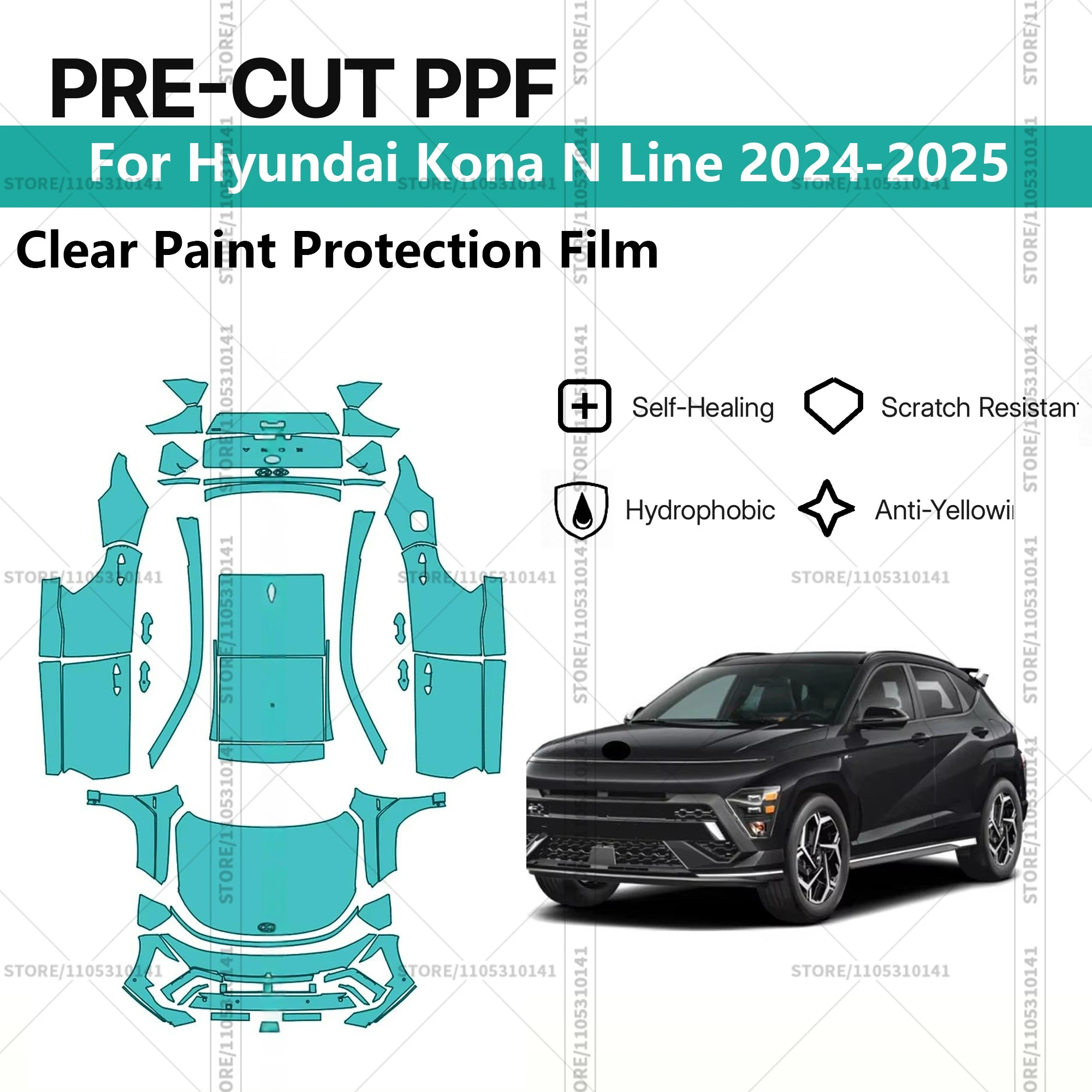 

Предварительно нарезанная прозрачная защитная пленка PPF для автомобилей, профессиональная автомобильная пленка PPF для Hyundai Kona N Line 2024-2025