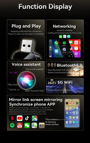 Imagen 2 del producto Xiaomi Upgrade 3 en 1 adaptador inalámbrico de enlace de espejo Carplay con cable instantáneo a conversión inalámbrica Plug & Play para Carplay con cable