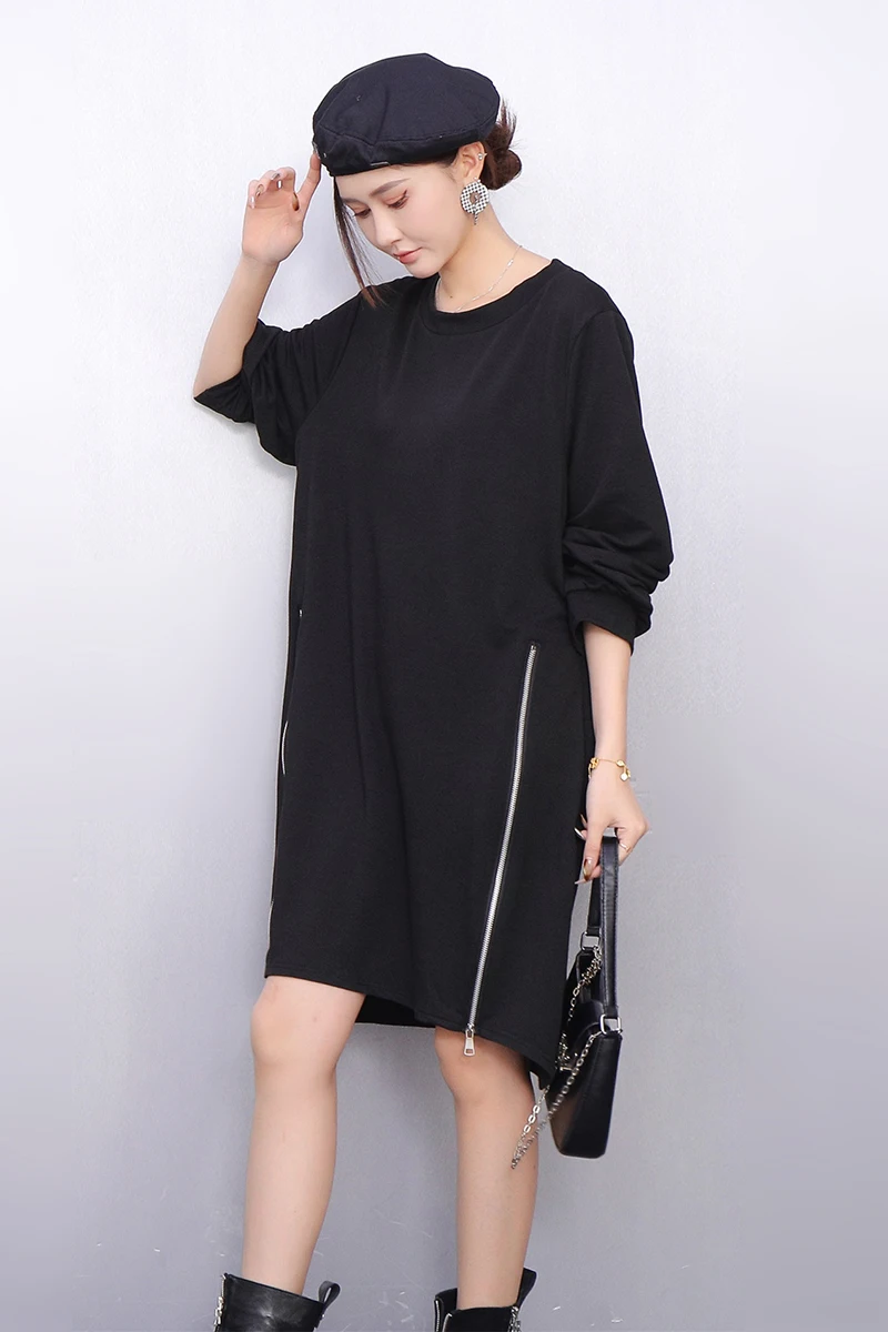 Eleganckie damskie sukienki typu T-shirt na zimę 2025, luźne, codzienne, z długim rękawem, hurtownia J2102
