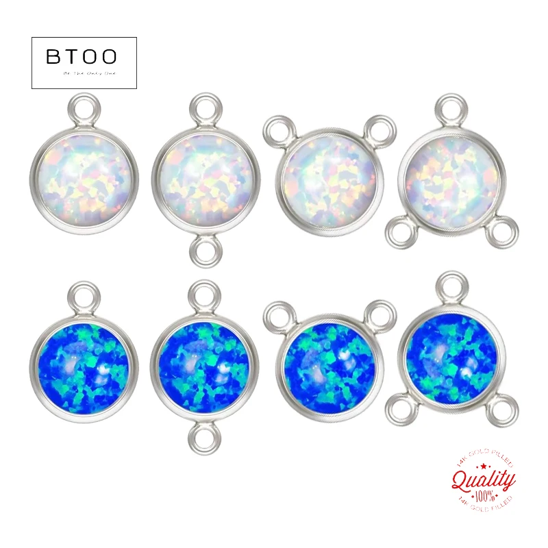 925 Sterling Silver Blue/White Opal 6mm Synthetic Stone Bezel Drop/Connector For Bracelet Necklace DIY Jewelry Findings