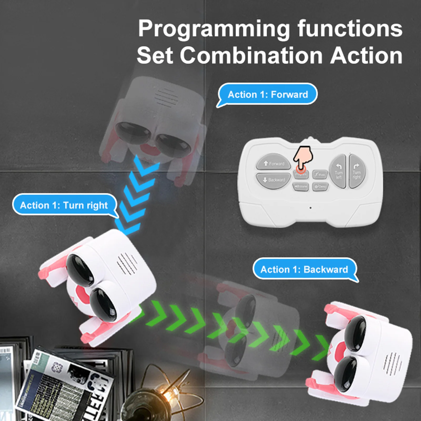 Robotspeelgoed, oplaadbare afstandsbedieningsrobots voor kinderen met automatische demonstratie, flexibele kop en handen, muziek, LED-ogen, verjaardag