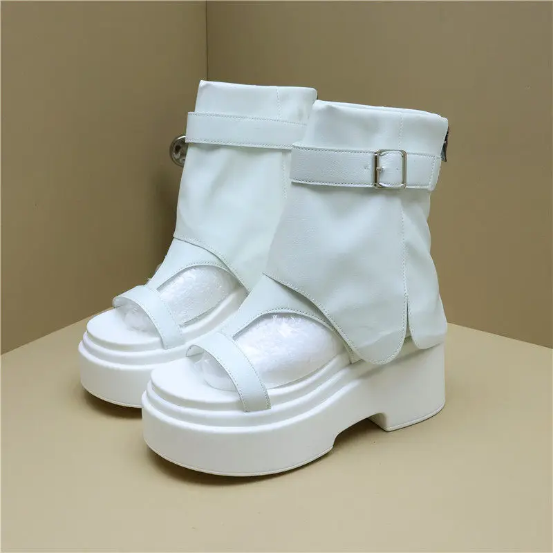 Summer 2026 New Gladiator Sandals Women 10cm Elevator Shoes Open Toe Hollow Out Side Zipper Fashion Breathable Roman Booties