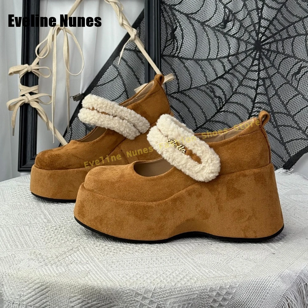 Faux Suede Platform Mary Janes Shoes 2026 New Arrivals Spring Dress Round Toe Thick Sole Hook and Loop Casual Pumps Retro Trend