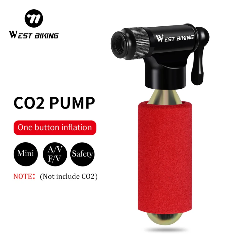 

WEST BIKING CO2 Bike Tire Inflator Controlled Inflation 0-90° Lever Anti-Freeze Sleeve Schrader Presta Valve for MTB Road Bike