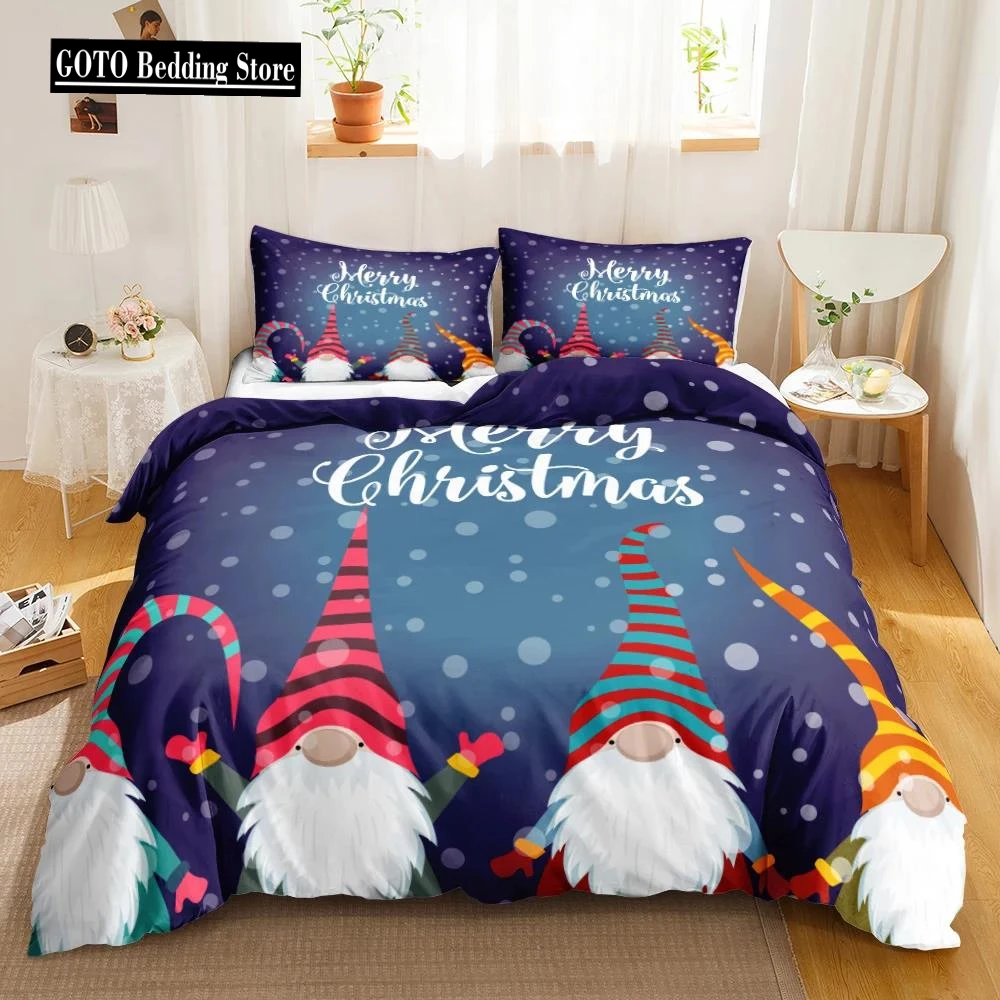 Christmas Duvet Cover Set Christmas Celebration Winter Polyester Bedding Set with Zipper Ties for All Season Double Queen King