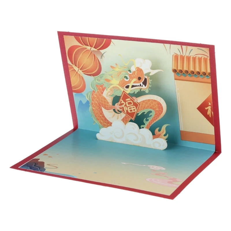 Chinese New Year Card Handmade 3D Popup Dragon Greeting Cards with Envelope Set Dropshipping