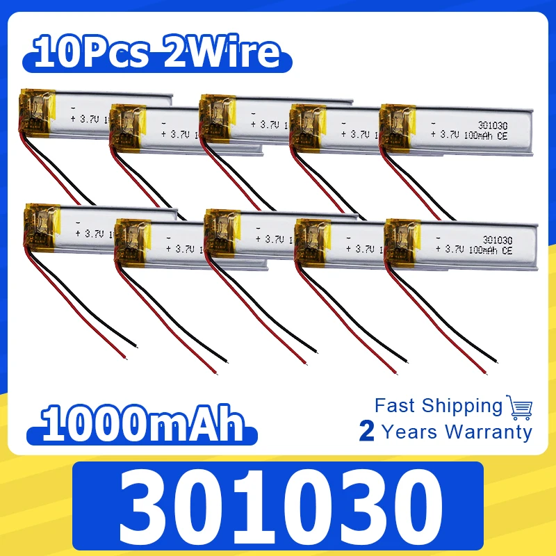 10pcs 3.7v 100mah 0.37Wh Rechargeable Li Lithium Battery 301030 Cell Li-ion For Mp3 Bluetooth Speaker Headphones Headset Pen