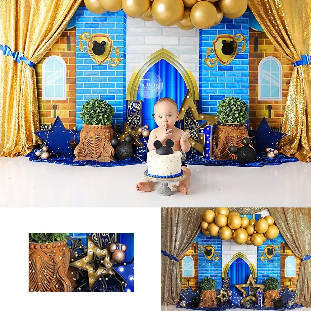 Royal Mouse Prince Backdrop Kids Boys Birthday Photocall Decors Child Kids Cake Smash Photography Backgrounds