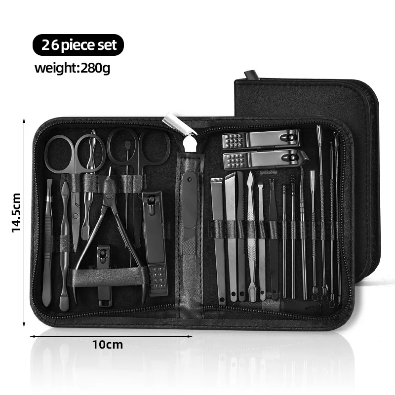 26Stainless Steel Nail Clipper Cutter Trimmer Earpick Grooming Kit Manicure Pedicure Scissor Tweezer Nail Tools Set