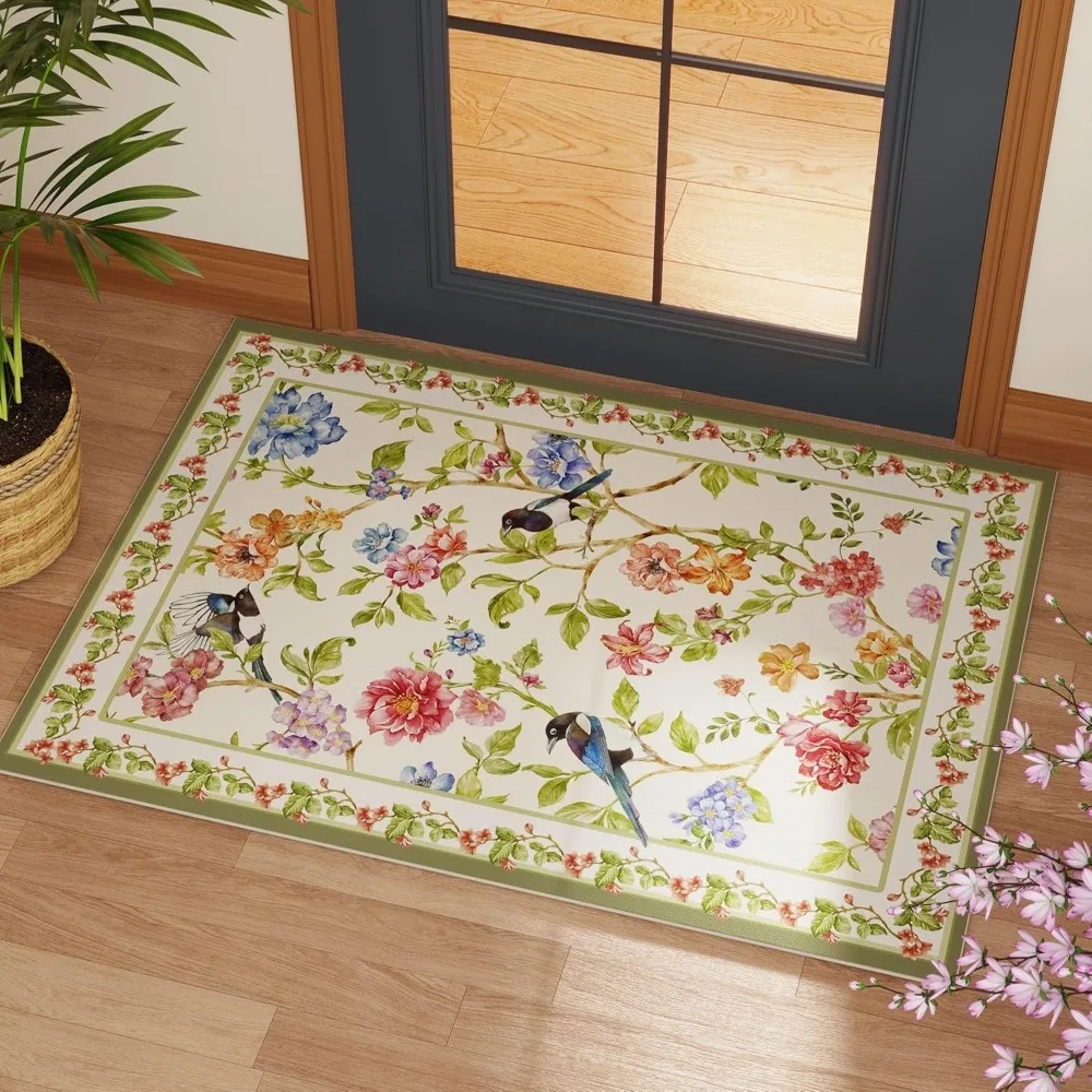 Oriental Floral Bird Carpet Mat Rug - Vintage Botanical Butterfly Design Home Decoration for Living Room Floor Mat Door Mat