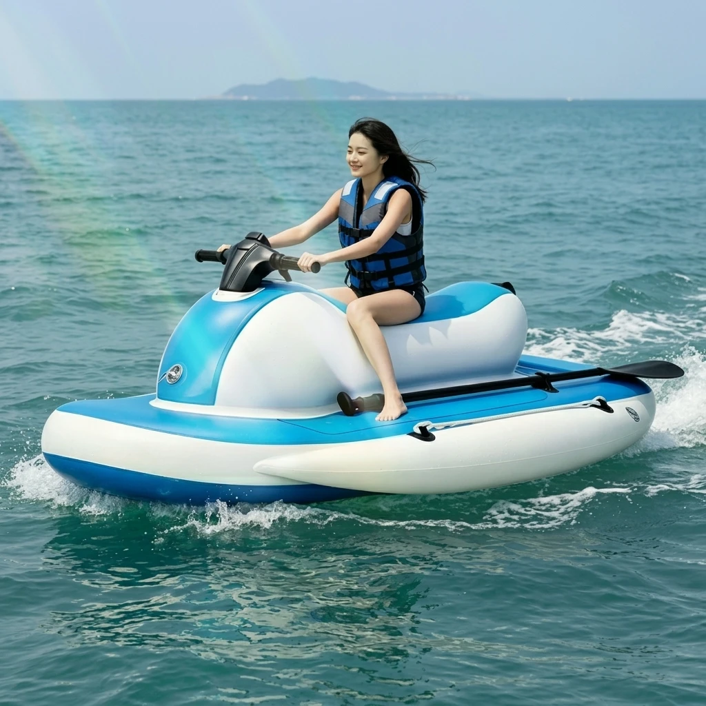 Hot Selling PVC Inflatable Jet Ski Boat, Portable Foldable Water Scooter for Kids & Adults, Durable Multi-Chamber Design