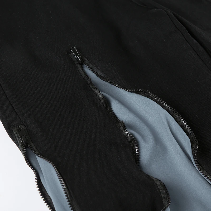 Pantalones con cremallera oscura para mujer, ropa de calle de Color contrastante, pantalones de pierna ancha con aspecto en capas de cintura media, moda Otoño Invierno 2025