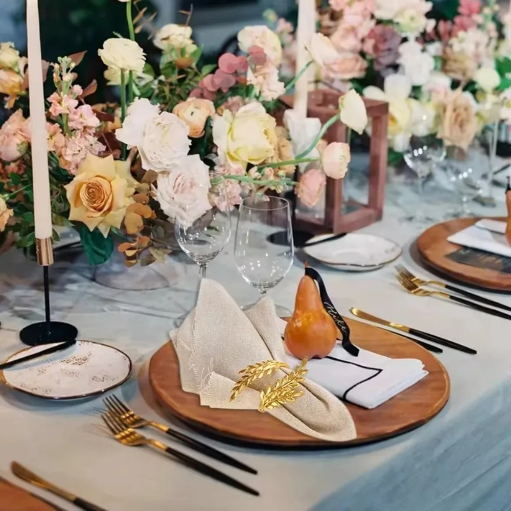 1/6/12pcs Modern Minimalist Napkin Ring Buckles Gold Leaf Christmas Thanksgiving Napkin Holder Metal Dinnig Table Decoration