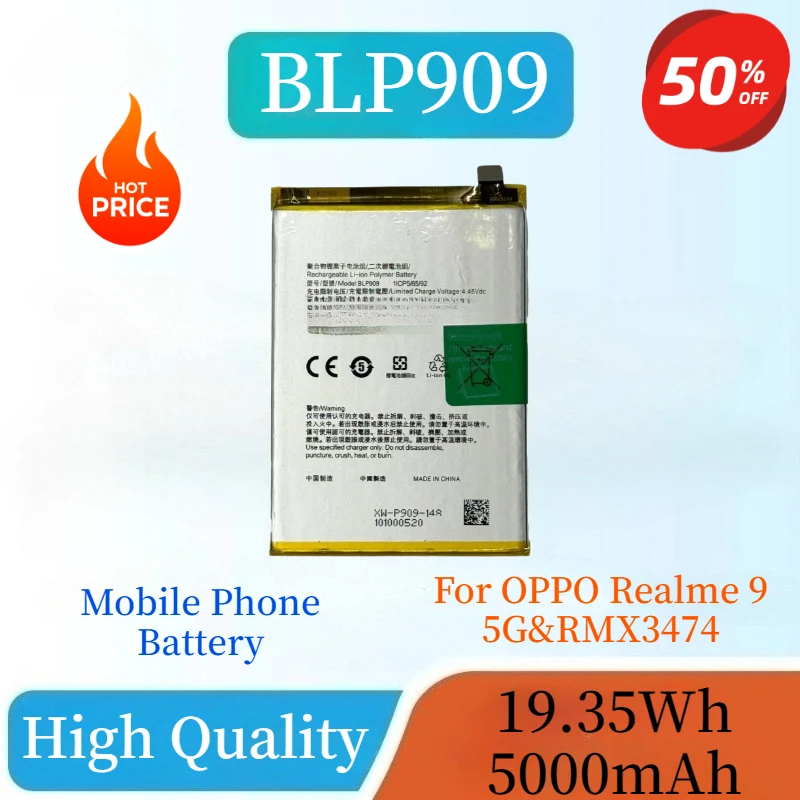 

High Quality New 5000mAh 19.35Wh BLP909 Phone Battery for OPPO Realme 9 5G/RMX3474 Mobile Phone Batteries Replacement Battery