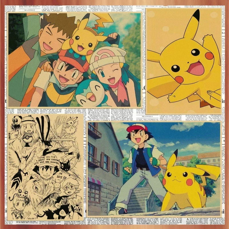 pokemon-pikachu-cartaz-papel-kraft-material-charizard-ash-ketchum-brock-amanhecer-enevoado-poke-bola-adesivos-de-parede-presentes-de-natal