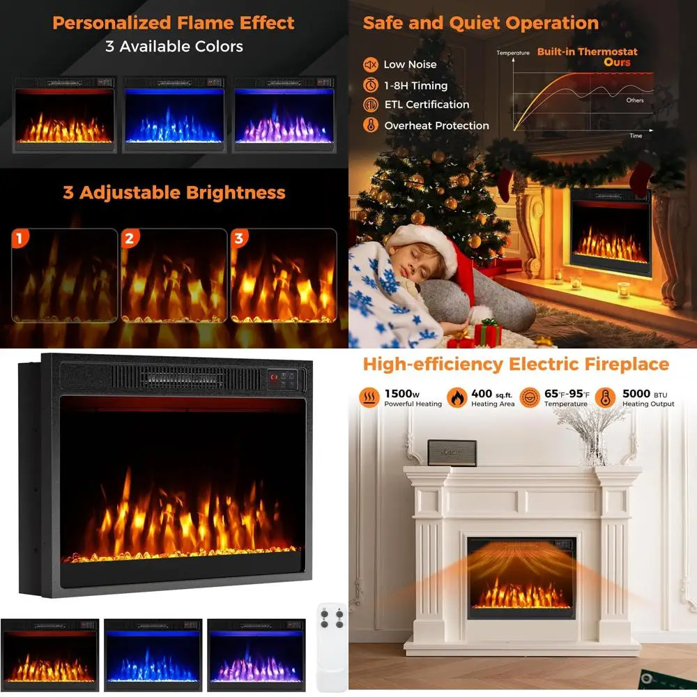 

Электрический каминный вкладыш 23, 5000 BTU, с пультом ДУ, кристаллическими камнями, регулируемым пламенем, таймером, термостатом и функцией безопасности