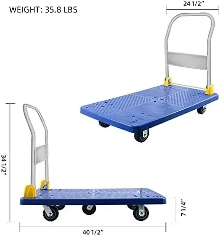 1320lb Weight Capacity and 360 Degree Swivel Wheels, Foldable Push Hand Cart for Loading and Storage, Blue