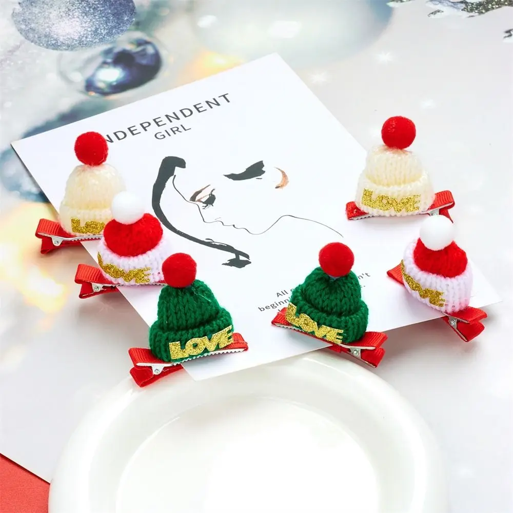 Lovely Merry Christmas Decor Christmas Hat Hairpin Sequin Santa Claus Children Christmas Hair Clip Cloth Mini Knitted Hat Girls