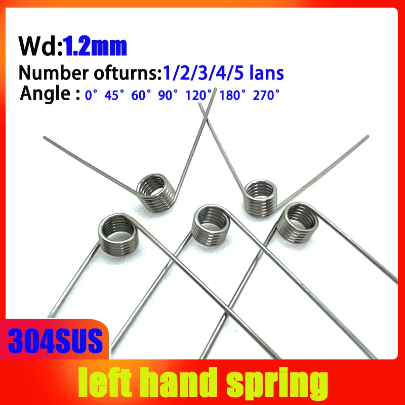 

5PCS 304SUS Wire diameter 1.2mm Left Torsion Spring Left Rotation Spring Return And Reset V-shaped Spring laps1/2/3/4/5lap