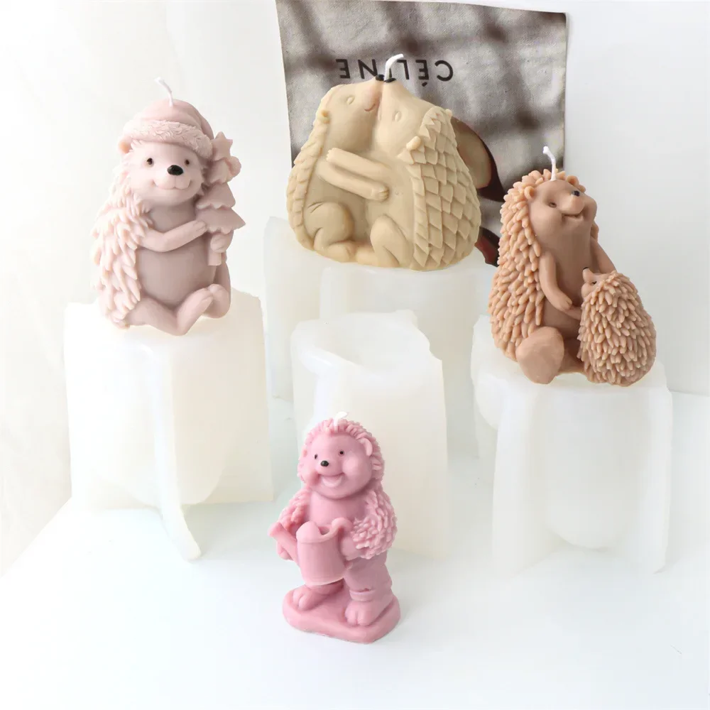 

Mirosie Hedgehog Silicone Mold 3D Christmas Hat Hedgehog Aromatherapy Plaster Candle Resin Mold Candle Making Supplies