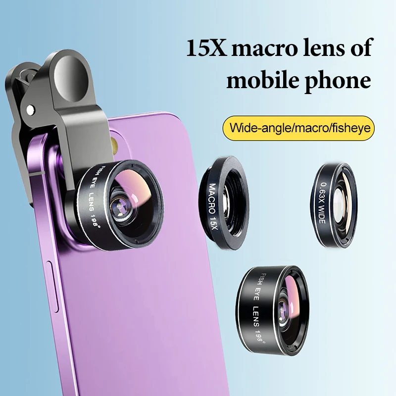 Macro Lens for Mobile Fish Eye Lens Phone Camera Lens for Phone Camera Fisheye Lens Wide Angle Fisheye Lens for Smartphone